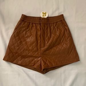 Idem ditto Higher Class Faux Leather Quilted Shorts Caramel Brown size M